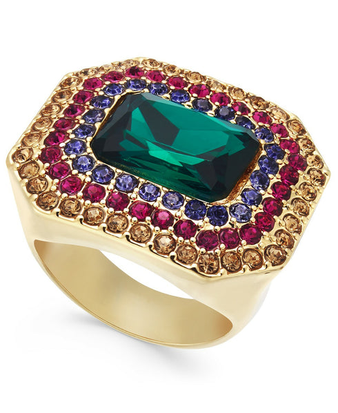 Inc Gold-Tone size 7 Green Stone Pave Statement Ring $34